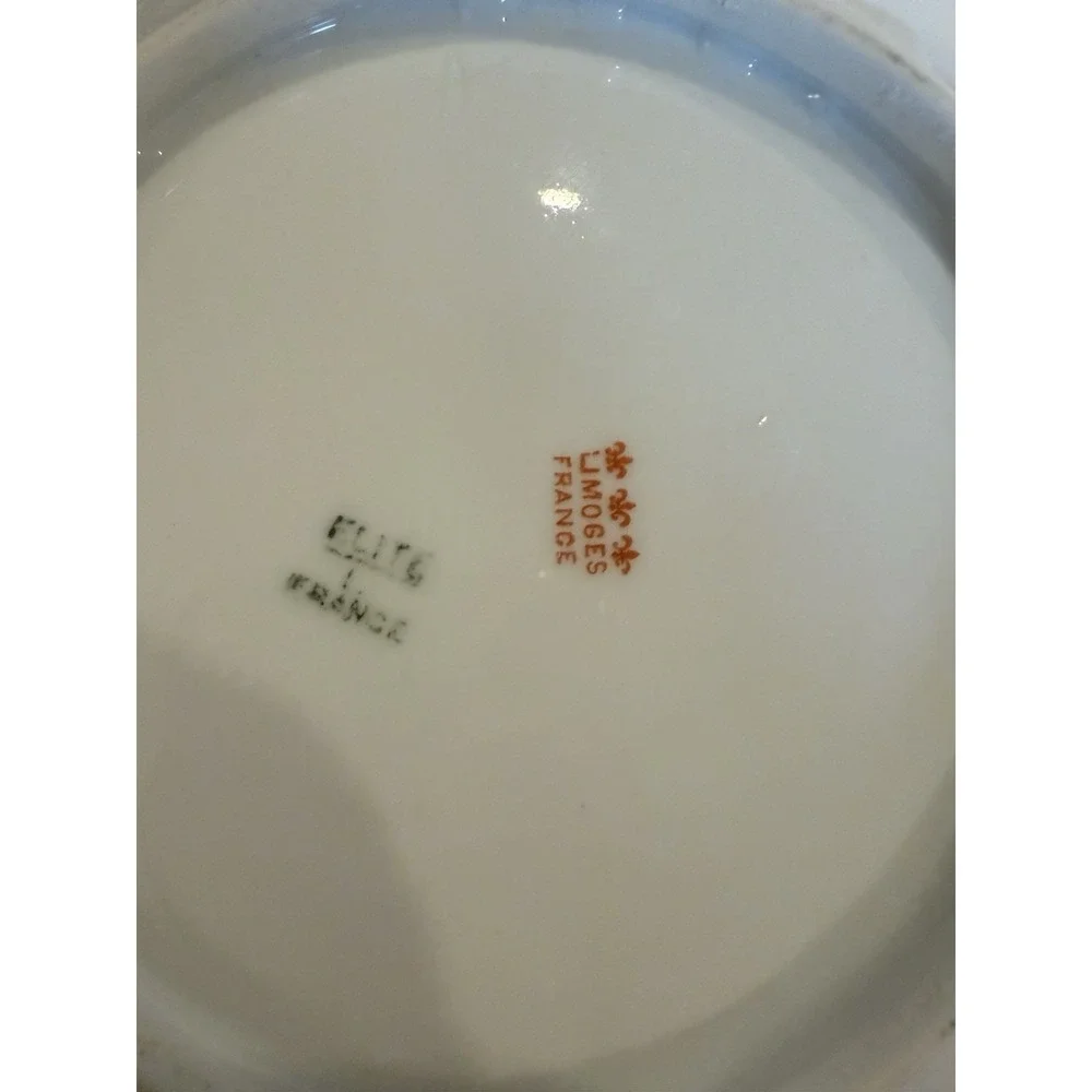 Elite Limoges France 1920 Antique Leaf Trinket Dish Plate Rose Pattern Gold Gild